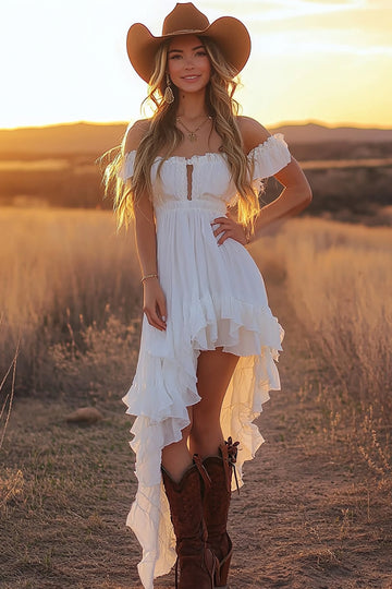 Off The Shoulder Ruffled Graduation Dress
